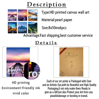 SGGYEFOK Motivational Wall Art Decoration Painting | 6-pack 8 x 10 inches, Suitable for Library, School, Gym,Office， Living Room deco（Frameless） 2