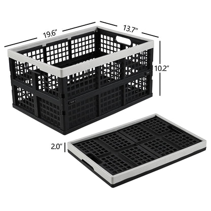 Xyskin 4-Pack 42 L Plastic Rectangular Collapsible Crates, Folding Crates Storage, Black