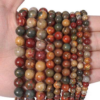 60pcs 6mm Natural Stone Beads Picasso Jasper Beads Energy Crystal Healing Power Gemstone for Jewelry Making, DIY Bracelet Necklace
