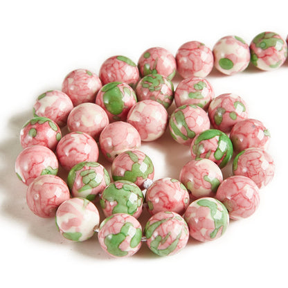 60pcs 6mm Green Red Rain Flower Beads Natural Gemstone Beads Round Loose Beads for Jewelry Making