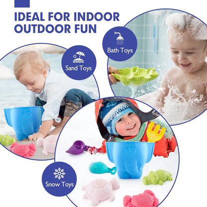 hahaland Beach Toys for Toddlers 1-3 - Sand Toys for Toddlers 1-3, Baby Bucket Rake Shovel Set, Bath Water Outdoor Toy for Boys Girls, Sandbox Toy for 1 Year Old Toddler Toys Age 1-2