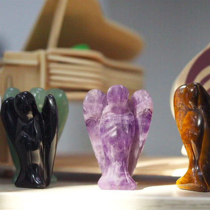 YATOJUZI 2" Amethyst Guardian Angels Hand-Carved Angel Statue Figurines Purple Office Desk Decor Accessories Decorations Crystals and Healing Stones Energy Reiki Gifts for Women