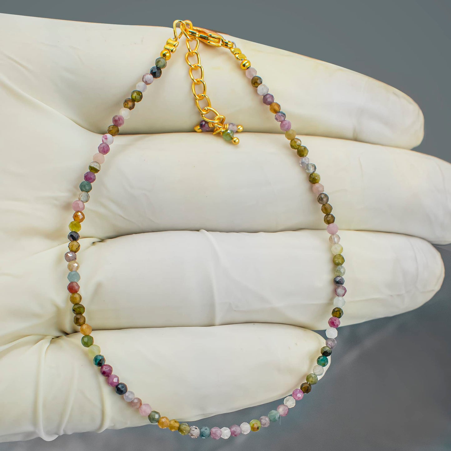 Gemimpression Handmade Multi Tourmaline Bracelet – Natural Genuine Gemstone – Birthstone Jewelry – 14K Gold Plated Adjustable 8 Inch Chain – Micro Beads Chakra Bracelet – Christmas Gift