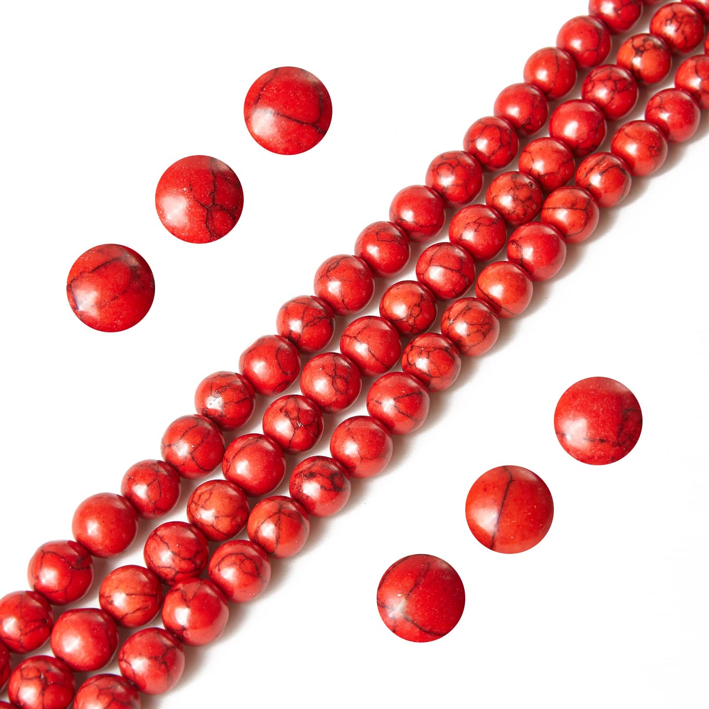100pcs 6mm Red Turquoise Beads Natural Gemstone Beads Round Loose Beads for Jewelry Making