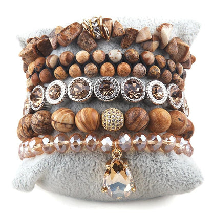 Yomisa Boho Beaded Bracelets for Women,Multilayer Wrap 5PCS Healing Natural Jasper Stone Bead Bracelets Handmade Stackable Friendship Stretchy Beaded Bracelet Set Trendy Bohemian Jewelry Gift Women