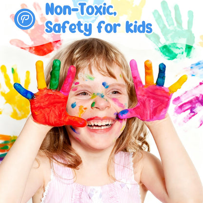 ABEIER Washable Kids Paint, Safe Non-Toxic Finger Paint, 12 Vibrant Colors(2 fl oz) with 3 Paint Brushes, Mess-Free Arts & Crafts Supplies for Toddlers & Grandkids, Ages 3, 4, 5