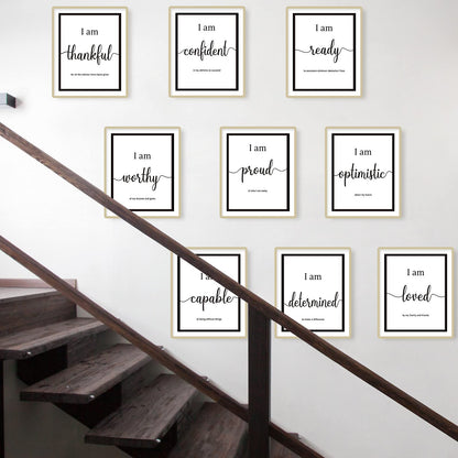 Outus 9 Pieces Inspirational Motivational Wall Art Office Bedroom Wall Art,Daily Positive Affirmations for Men Women Kids Inspirational Positive Quotes Sayings Decor(White)