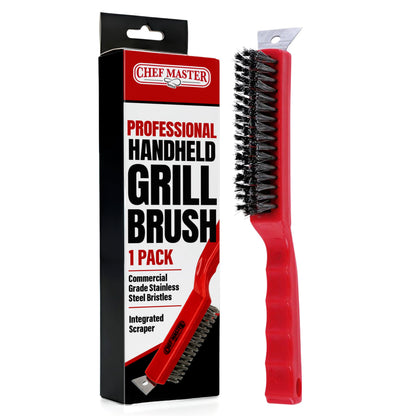 Chef Master Grill Brush with Scraper Head – Heavy-Duty Wire Bristle Cleaner - Grill Barbecue Cleaner for Outdoor - Ergonomic Handle, Outdoor BBQ Tool & Accessories - 90044