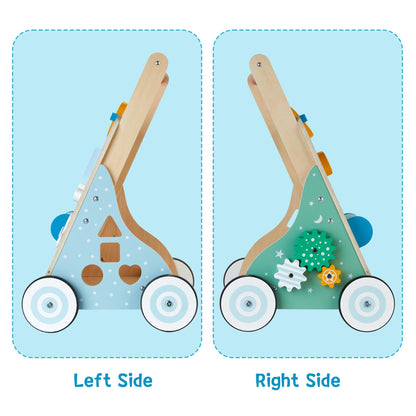 Wooden Baby Walker, 10 in 1 Baby Activity Center Walker Adjustable Wood Toddler Walker Push Walker Toy for Boys and Girls (BW001)