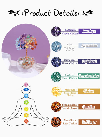 PESOENTH Chakra Tree Crystal Tree of Life,7 Chakra Stones Healing Crystal Gemstone Trees Reiki Positive Energy Gifts for Women Mom Birthday,Spiritual Chakra Decor Gifts for Home Room Office