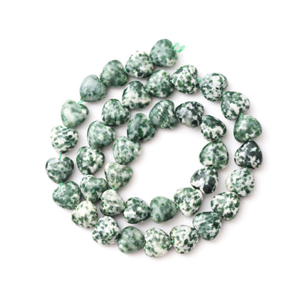 Natural Heart Shaped Green White Sodalite Stone Beads 10mm Loose Crystal Healing Beads for DIY Necklace Bracelet Making Gemstone Craft Supplies