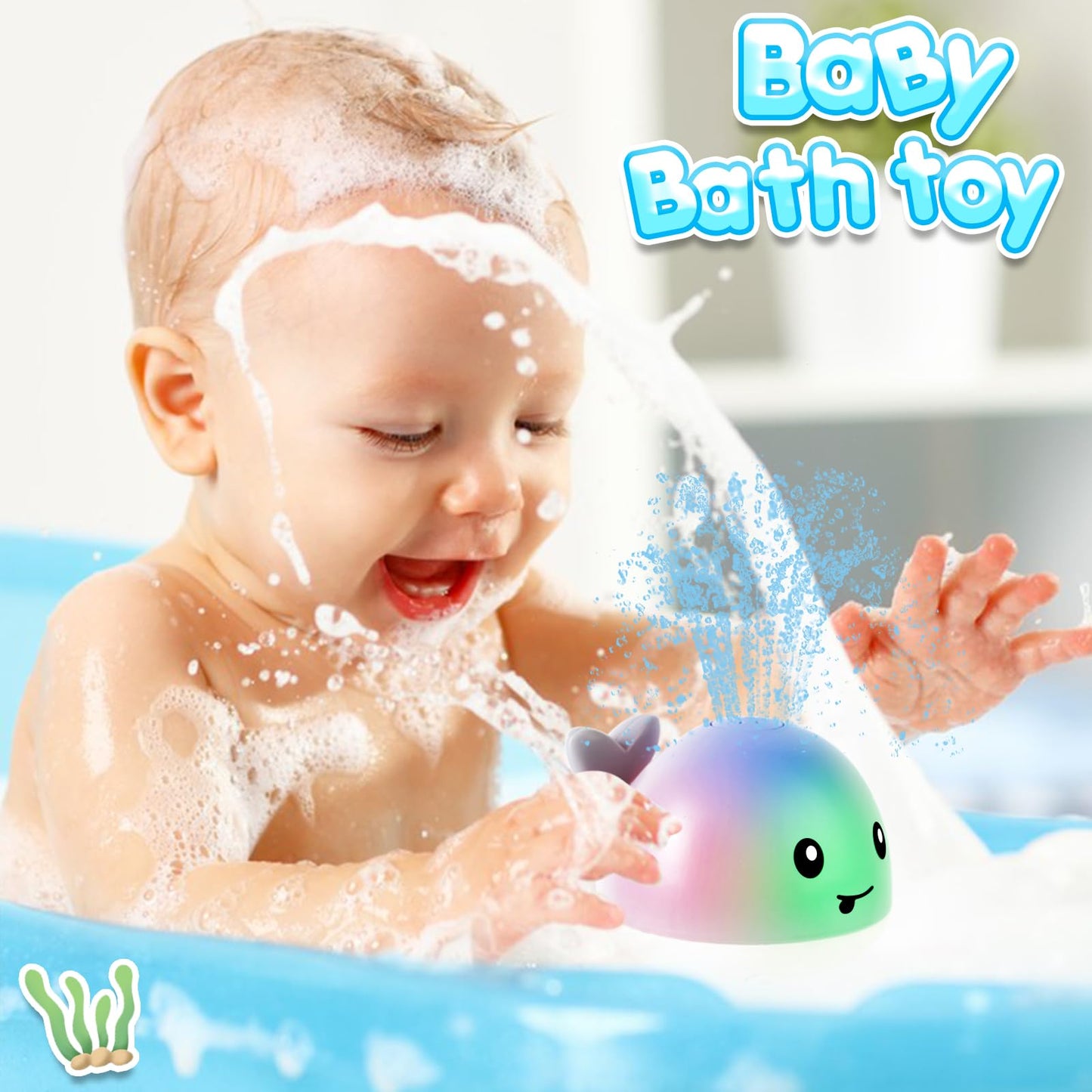 ANGGIKO Baby Bath Toys, Pool Water Toys for Babies, Toddler Bath Toys for Kids Ages 1-3, 1 Year Old Boy Girl Gift Light Up Whale Bath Toy Sprinkler, Baby 6-12-18 Months Bathtub Outdoor Water Table Toy