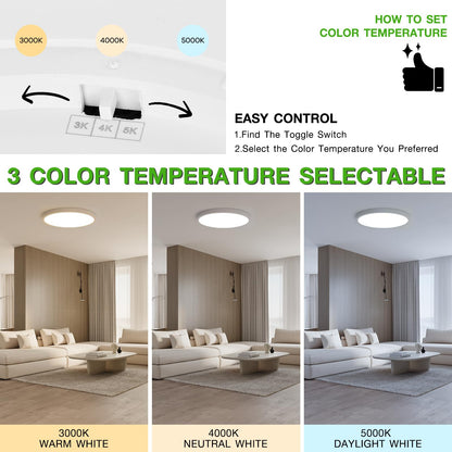 2Pack 12Inch LED Flush Mount Ceiling Light Fixture,24W 2400LM,Dimmable CCT 3000K/4000K/5000K,Round Flat Panel Light for Bedroom,0.7Inch Thin Modern Low Profile Hardwire Lights for Hallway,Porch