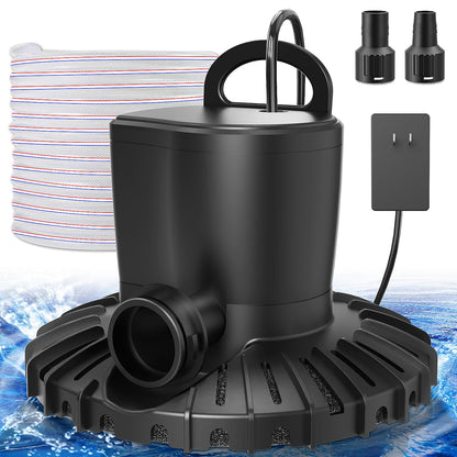GAIZERL Pool Cover Pump, 3000L/H Automatic On Off Swimming Pool Cover Pump with 2 Garden Hose Adapters, 23ft Drainage Hose, and 49ft Power Cord, Submersible Water Pump for Pool, Tubs, and Water Beds