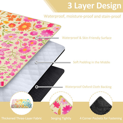 Floral Picnic Blankets Waterproof Foldable, 60″X80″ Packable Picnic Mat Flowers Outdoor Blanket for Grass, Large Beach Blanket Sandproof Picnic Accessories for Camping Music Festival Park Lawn Travel