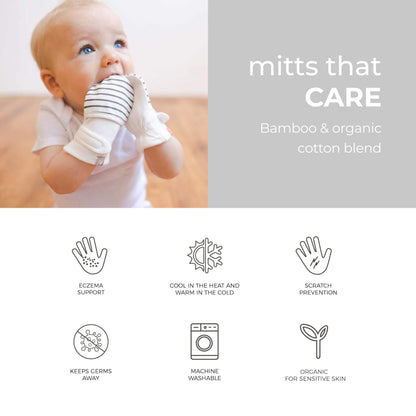 goumikids Viscose Made from Bamboo Cotton Stay-On Mitts, 0-3m Stripe Gray Mitts