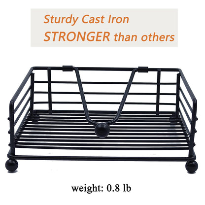 hiwafifi Napkin Holder for Table, Flat Napkin Dispenser with Weighted Arm, Square Cocktail Paper Holder of Elegant Rustic Iron for Kitchen Dining Room Decor Restaurant Farmhouse Hotel Party, Black