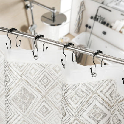 Resze Shower Curtain Hooks, Sturdy Metal Black Shower Curtain Rings, Glide Roller Double Shower Hooks, Rust Proof Anti-Drop Curtain Hooks, 12 Pcs Smooth Sliding Rings for Bathroom Shower Rods Curtains