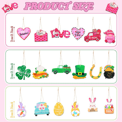 Jutom 108 Pcs Valentine's Day Wooden Tree Hanging Decorations St. Patrick's Day Easter Hanging Tree Ornament Bulk Holiday Wooden Decor for Seasonal Festive Party Favor Gift Supplies (Classic Style)