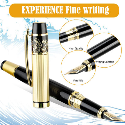 Andibro Metal Fountain Pens, With 10 Black Ink 2.6mm Cartridges, 0.5mm Luxury Fine Point Fountain Pen Business Pen Smooth Writing Stainless Steel Pen Calligraphy Pen for Office School Supplies(Blue)