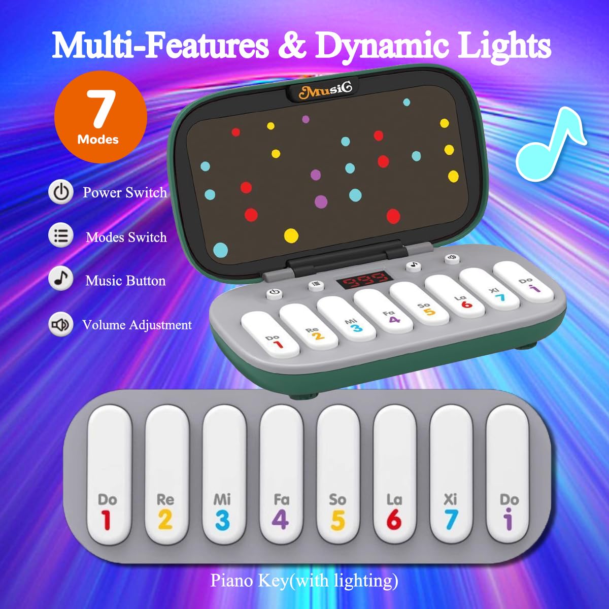 Kids Mini Piano Toy, BPA-Free Light Up Keyboard, Portable Travel Learning Toys for Toddlers, Music Interactive Birthday Gift for 3 4 5 6 Year Old Boys Girls Children (Green)
