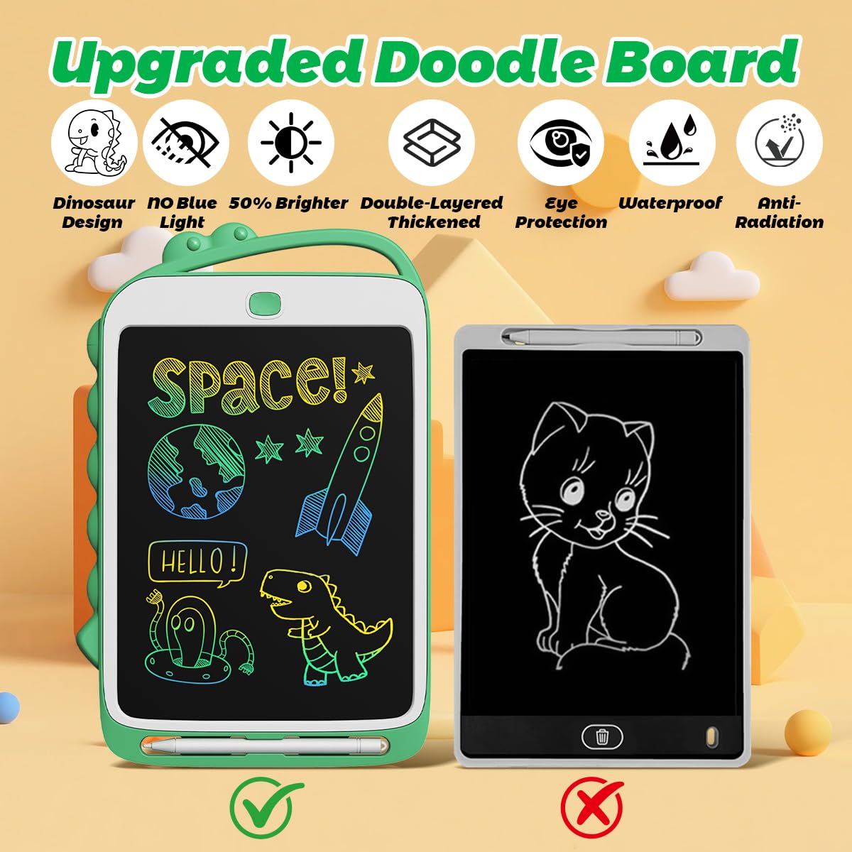 DPEDUAI LCD Writing Tablet for Kids, 10.5 Inch Colorful Doodle Board Drawing Pad, Erasable Reusable Educational Toddler Toys for 3 4 5 6 Year Old Boys Girls, Travel Essentials Birthday Gifts (Green)