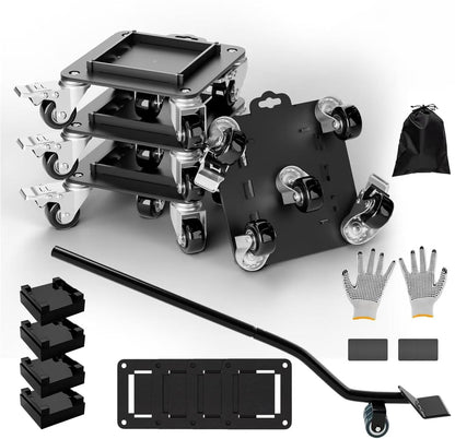 Furniture Dolly 5 Wheels Heavy Duty with Removable Side Guards,3307 Lbs Capacity,360° Rotating Wheels & Tail Brake,Furniture Movers Lifter Tool for Sofas,Beds, Appliances,–Stable,Safe,and Easy to Use