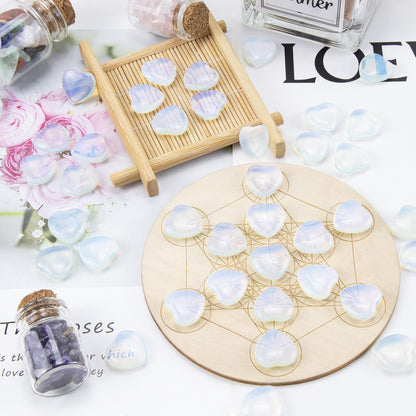 NUKAYAI 20PCS Opal Opalite Healing Crystals Heart Shaped Stones Polished Crystal Gemstones Pocket Thumb Worry Stone Balancing Meditation Reiki Wholesale Set Cute Mothers Day Bulk Gifts for Women