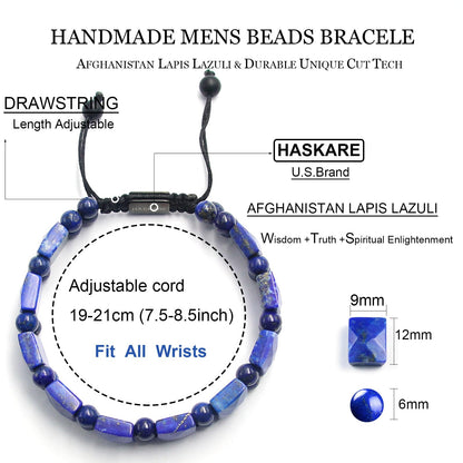 HASKARE Mens Jewelry Beads Crystal Bracelet for Men, Energy Bead Bracelets Healing Stone Lapis Lazuli Bracelet, Real Blue Gemstone Protection Crystals Woven Drawstring Anxiety Bracelets Gift for Him