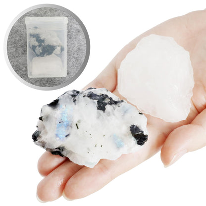 Orientrea Large Raw Rainbow Moonstone Rough Crystal with Clear Quartz, Natural Rainbow Moonstone Crystal and Healing Stones for Tumbling, Decoration, Polishing, Wire Wrapping, Wicca & Reiki 2PCS