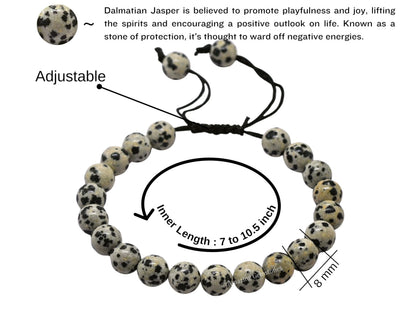 Amazing Gemstone Dalmatian Jasper Bracelet for Women - Chakra Mens Bracelet Protection Crystals and Healing Stones, Blessing Spiritual Meditation Stocking Stuffers (Faceted Beaded Bracelet)