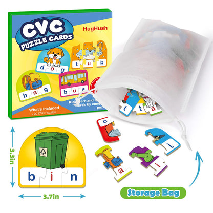 HugHush CVC Puzzle Cards for Kids, Toddler Speech Therapy Toys, 3 Letter Word Puzzle, Reading Spelling Game, Preschool Classroom Must Have