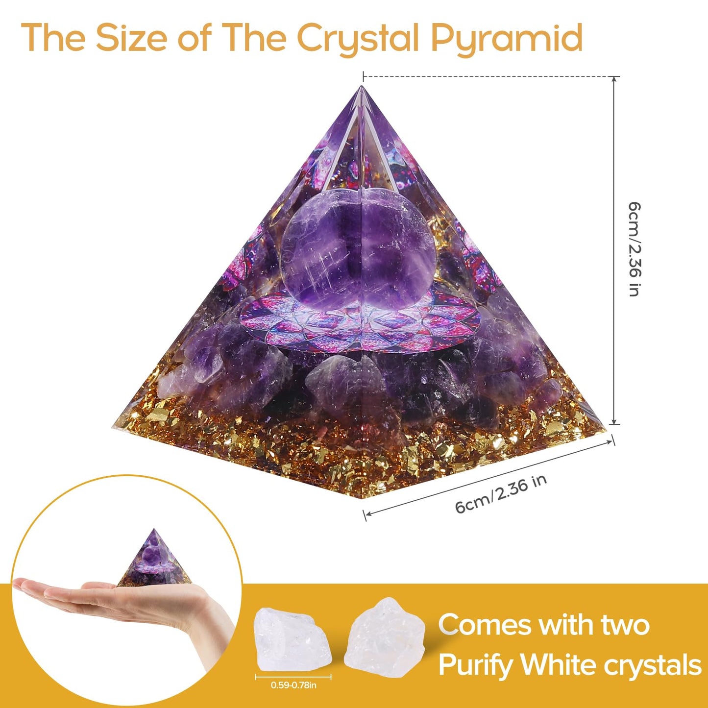 Hopeseed Orgone Pyramid for Positive Energy, Orgonite Natural Amethyst Crystal Healing Crystals Pyramid for Reduce Stress Chakra Reiki Healing Meditation Cleanses the Mind and Boosts Confidence