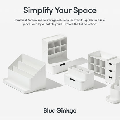 BLUE GINKGO Desk Organizer – Korean-Made Office Storage for Pens, Notes, Mail, and Supplies (White)