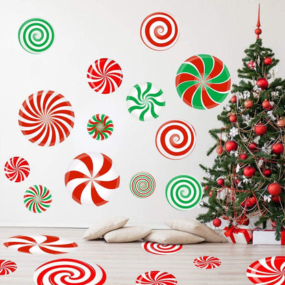 77 PCS Christmas Candy Wall Decals Decorations Christmas Wall Stickers Peppermint Candy Floor Decals for Xmas Candyland Party Decorations
