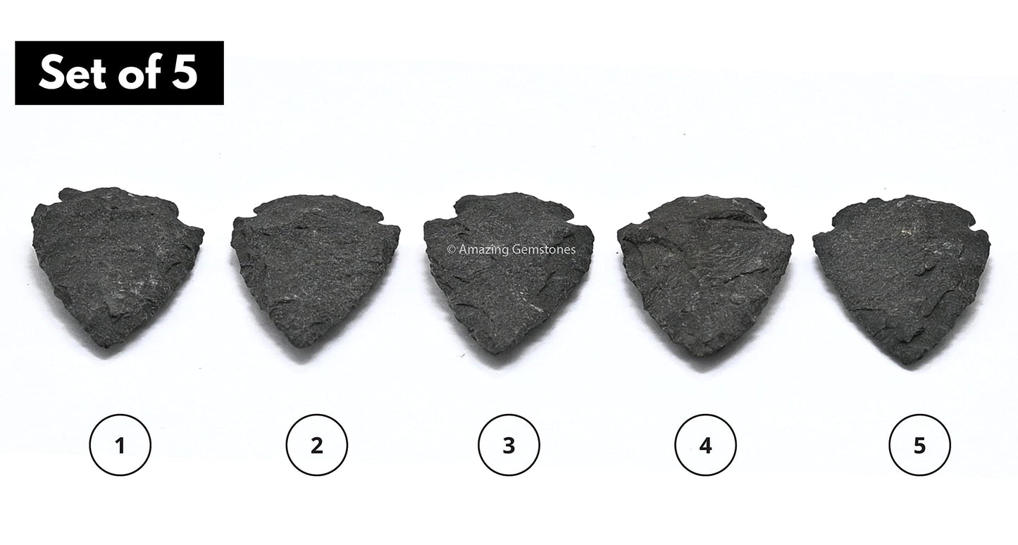 Amazing Gemstone 5 Pieces Black Agate Arrowhead, Crystal and Healing Stone Flint Rock Arrow Head - 1 to 1.5 Arrowheads for DIY Project Craft Point Jewelry Making