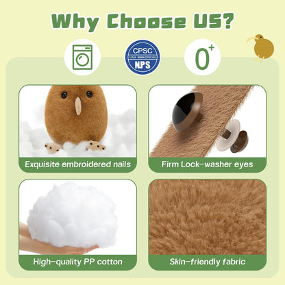 MorisMos Plush Kiwi Bird Toys for Kids, Realistic Mommy Kiwi Bird Stuffed Animal with 3 Baby Chicks, Soft Machine Washable Plush toy, Educational & Role Playset Gift for Birthday Baby Shower Christmas