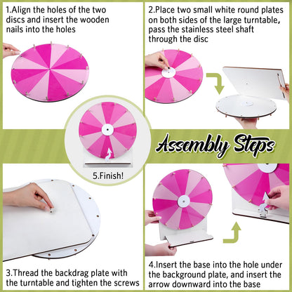 Memorywuu 11.4 Inch Spinning Wheel Erasable Raffle Spin the Wheel Game with Stand and Arrow Wooden Prize Tabletop Spinner Raffle Roulette for Wedding Family Bridal Party Baby Shower Games(Pink)