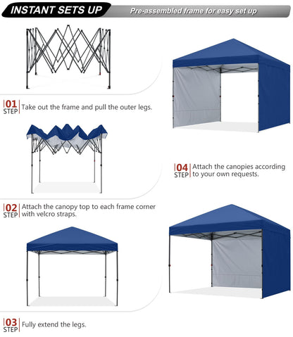 ABCCANOPY Easy Pop up Canopy Tent with 2 Sidewalls for Outdoor Sun Blocking or Rain Protection,10x10, Navy Blue