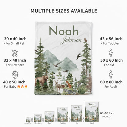 Personalized Woodland Baby Blanket with Name, Custom Name Blanket for Boy, Printed in USA, Super Soft Blankets for Newborn, Customized Gifts for Baby Shower Birthday Christmas
