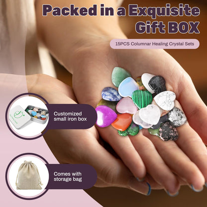 Ditind 15PCS Mixed Color Heart Healing Crystals – Handcrafted Gemstones for Meditation, Chakra Balancing, Energy Healing & Witchcraft, Crystals and Healing Stones for Positive Vibes
