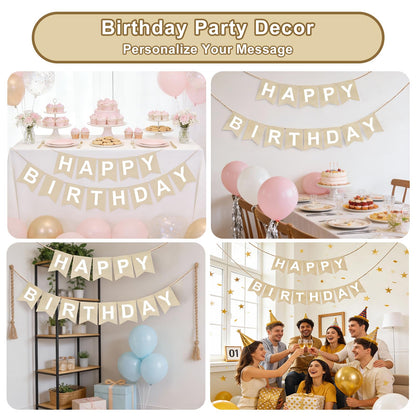 Reusable DIY Custom Banner Kit, 28 Burlap Flags, 87 Cardstock Letters/Numbers, 210 Double-Sided Adhesive Dots, Personalized Party Banner for Birthday, Baby Shower, Wedding, Graduation