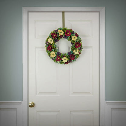 National Tree Company Artificial Wreath Decoration, Red, Lightweight Foam Base, Decorated with Red and Cream Assorted Wood Cut Flowers, Flowing Green Leaves, Spring Collection, 18 Inches