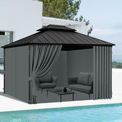 Bstge 10'x12' Gazebo Curtains Outdoor Waterproof, 4-Panels Sidewalls with Zipper, Universal Replacement for Patio Privacy Screen(Only Curtains)