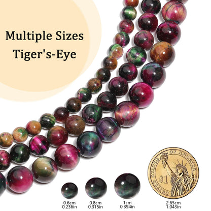 Yochus Natural Tiger Eye Beads, 60Pcs 6MM Onyx Agate Color Enhance Round Loose Beads Bulk, DIY Charm Smooth Gemstone Beads for Jewelry Making(4mm 8mm 10mm 12mm Beads)