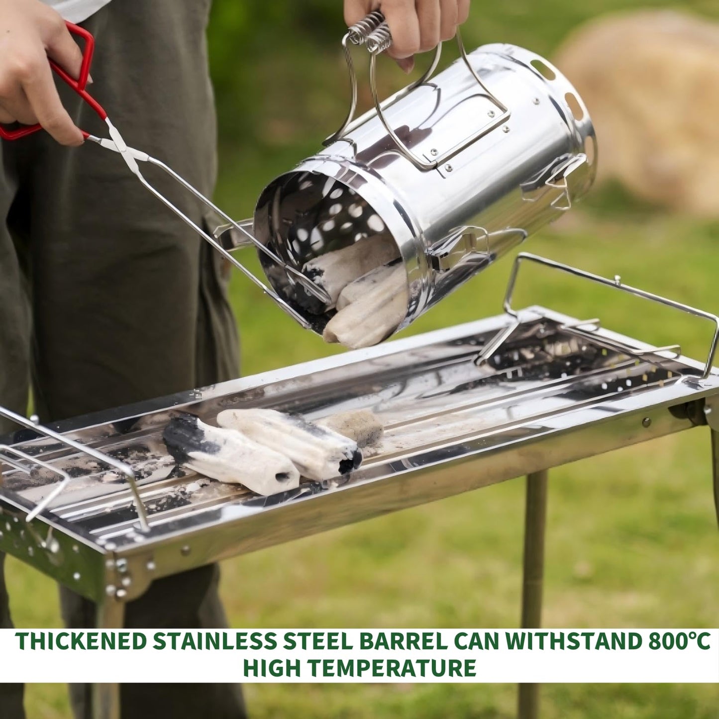 mocampro Stainless Steel Charcoal Chimney Starter | BBQ Chimney Starter for Charcoal Grill and Barbecues, Compact Outdoor Cooking BBQ Tools Accessories