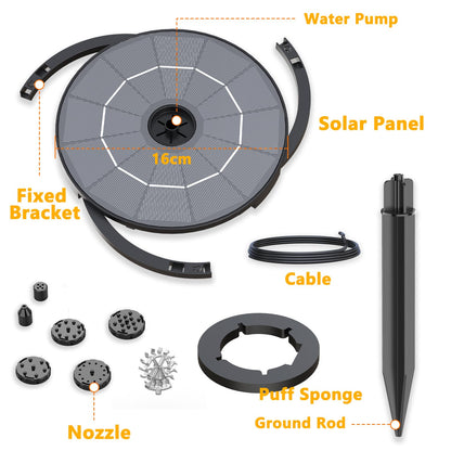 AISITIN Solar Fountain Pump with Windmill & 6 Nozzles & 3 Fixed Bracket, DIY Solar Bird Bath Fountain Built-in 1000mAh Battery for Outdoor, Garden, Pond, Pool, Backyard and Bird Bath