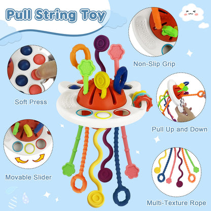 EPOGG 6 in 1 Montessori Toys for Babies 6-12 Months Up - Incl Pull String Toy, Stacking Cups, Tissue Box, Suction Cup Spinner, Stacking Blocks,Activity Cube, Baby Toys for 1 2 3 Year Old