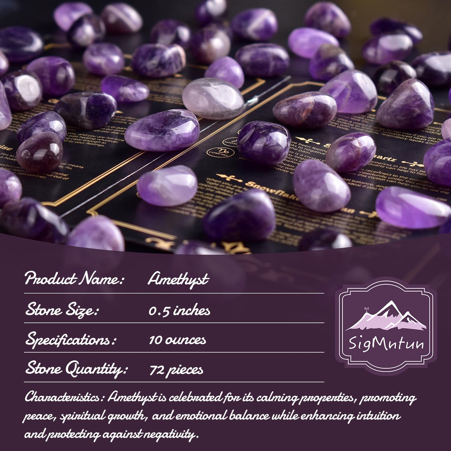 SigMntun Polished Amethyst Crystals - 0.5" 10 oz Handpicked Natural Tumbled Gemstones Rocks, Pebbles for Reiki, Chakra, Healing Home Decor