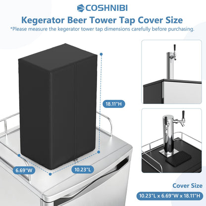 COSHNIBI Kegerator Beer Tower Cover,Waterproof and Dustproof Kegerator Tap Covers with Insulation Layer for Single or Double Tap Draft Tower,10.23"L x 6.69"W x 18.11"H,Black(Cover Only)